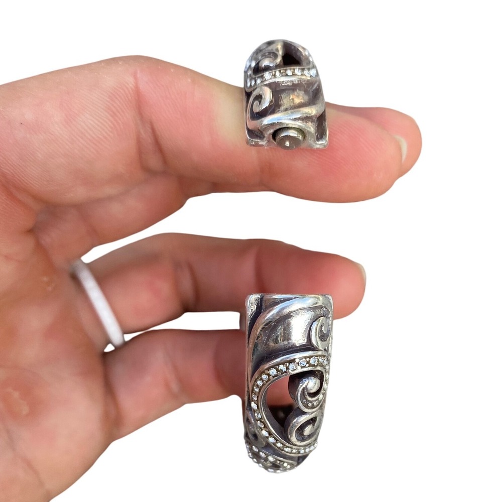 Brighton Silver Scroll Rhinestone Hinged Bangle B… - image 3
